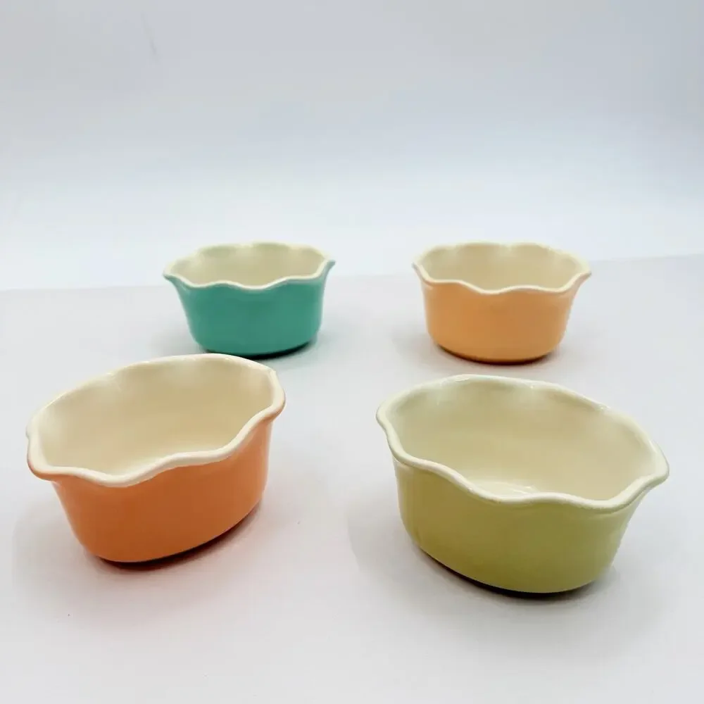 Grestel 4 PC Colorful Stoneware Ruffled Ramekin Dishes Portugal 4.5x 3.75 x 2.5